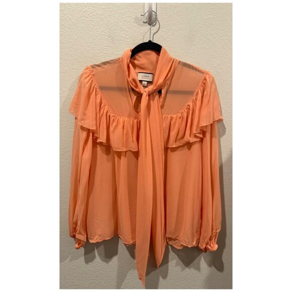J.CREW Tie-Neck Silk Chiffon Peach Blouse - Picture 2 of 6